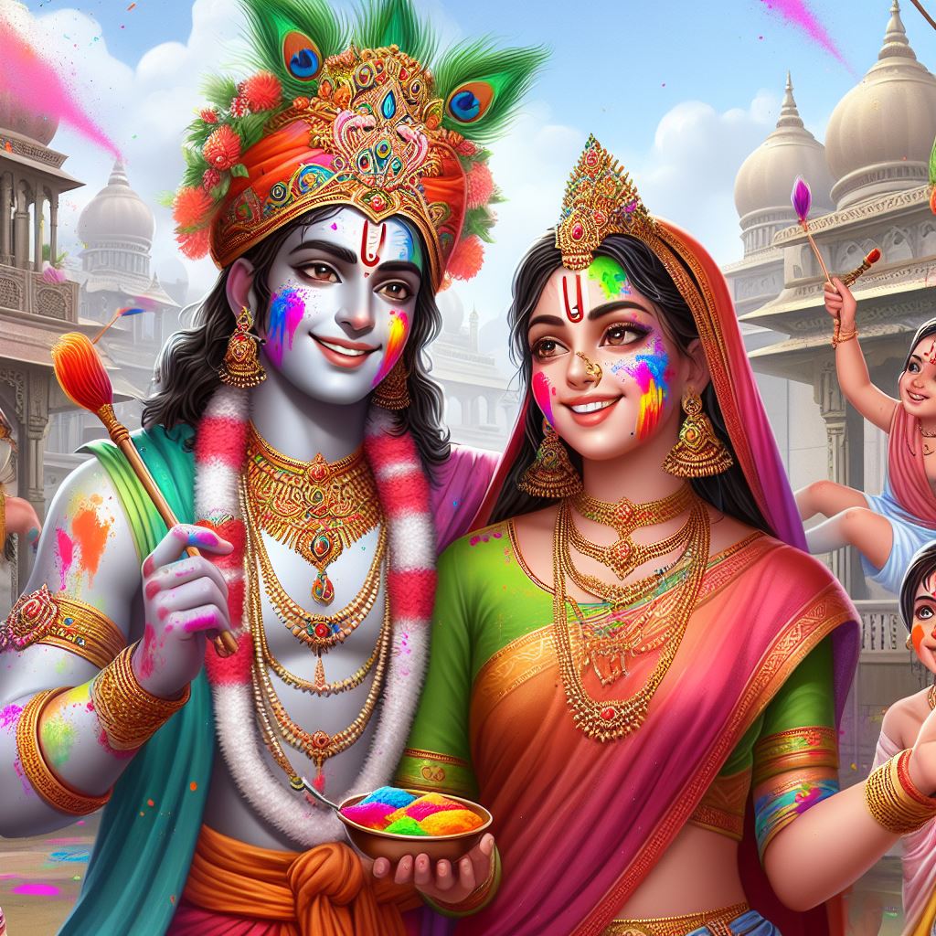 Shri Krishna and radha braj me holi khailte hue ai photo editing prompt . Shri Krishna ai images download free
